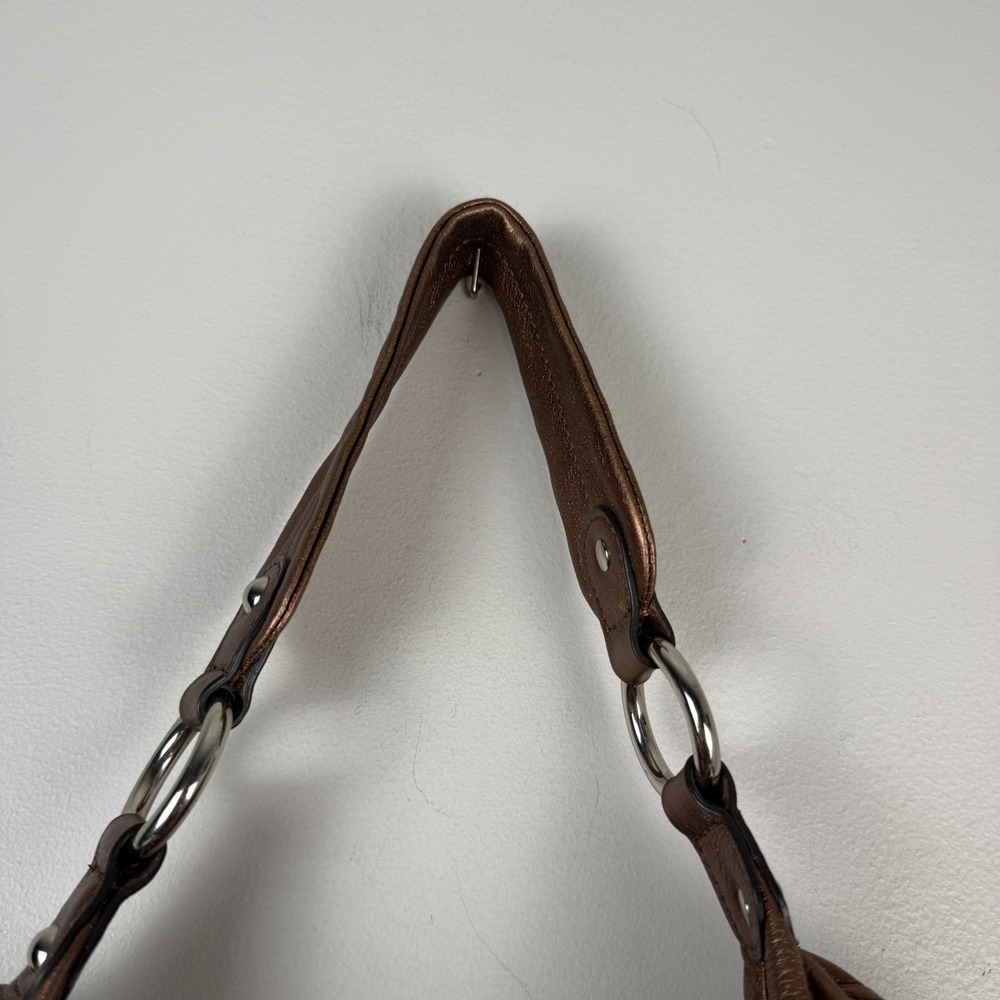 B. Makowsky Hobo Bag Women Metallic Bronze Leather Studded Fringe Shoulder Strap - Picture 7 of 16